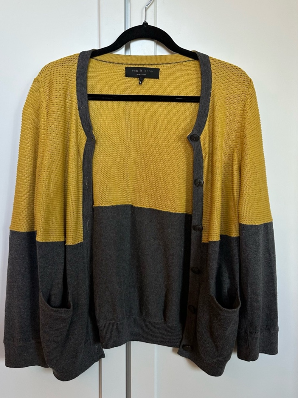 Rag & Bone Two-Tone Mustard Yellow and Charcoal Cardigan